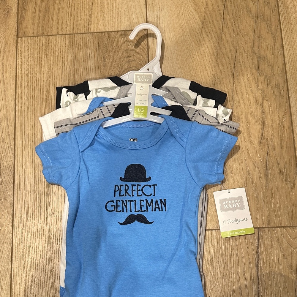 Hudson Baby Perfect Gentleman Bodysuit Set - Blue, White, Gray